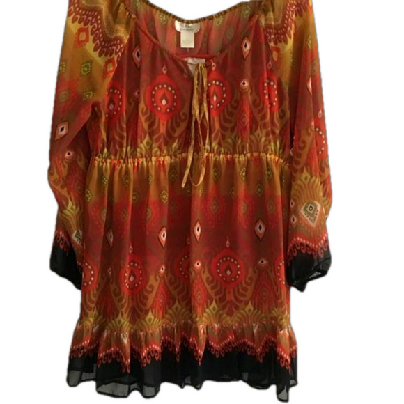 Luxe by NYC Design Co Orange Gold Pheasant Mini Dress Large - Picture 1 of 6
